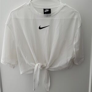 Nike Women's Mesh White Tie-Front Tee